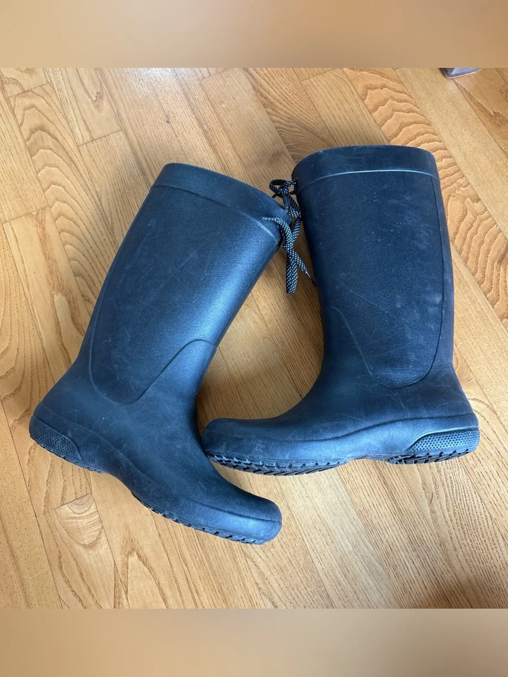 Crocs Women's Freesail Rain Boots Black Polkadot Laces Waterproof Womens Size 7